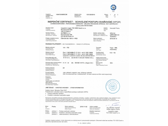 Inspektionzertifikat TÜV SÜD Tschechen 01